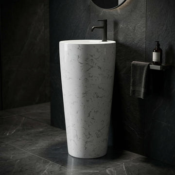 InArt Basin Pedestal Sink - Standing Bathroom Sink White Marble 38x38 CM