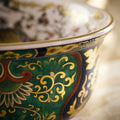 InArt Glossy Multicolor Ceramic Round Vessel Sink – Gold Rim Accent, 16.5