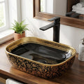 Ceramic vessel sink InArt glossy black and gold oval countertop wash basin for bathroom