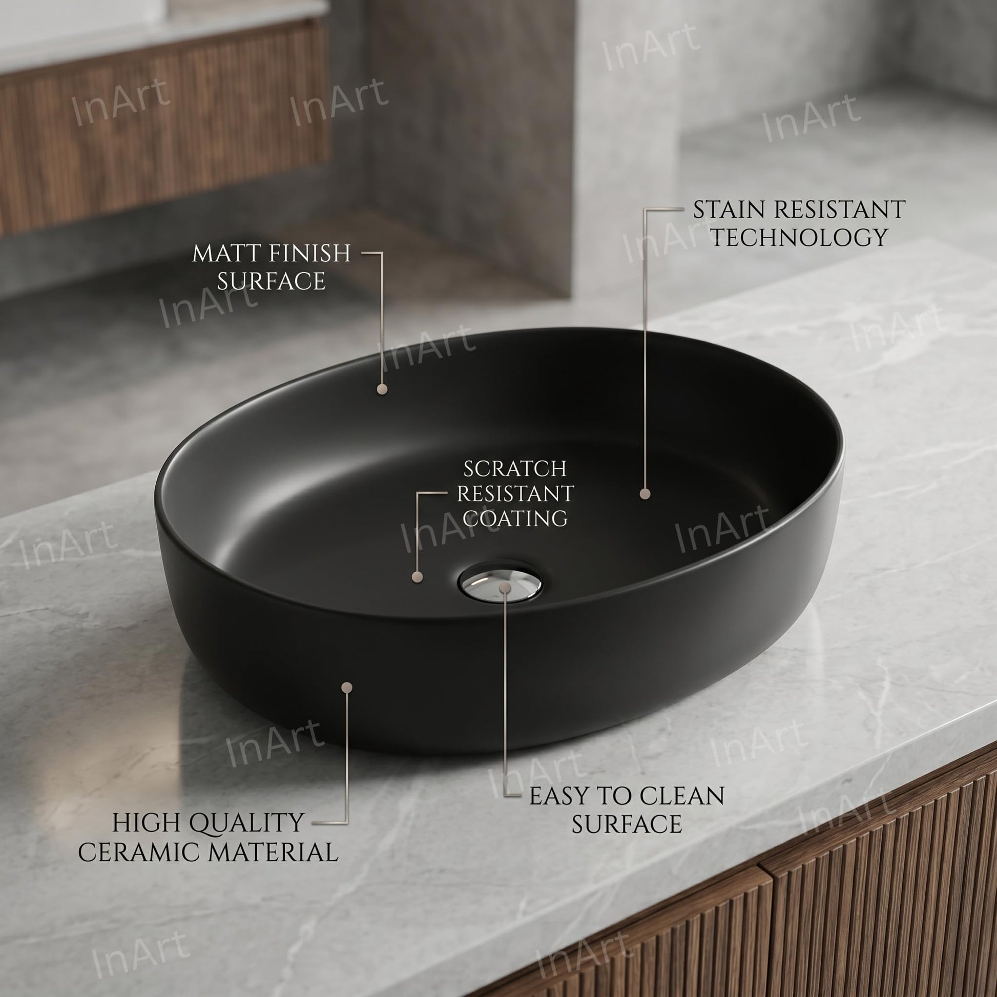 Charcoal Black Oval Ceramic vessel bathroom sink, additional product view 2