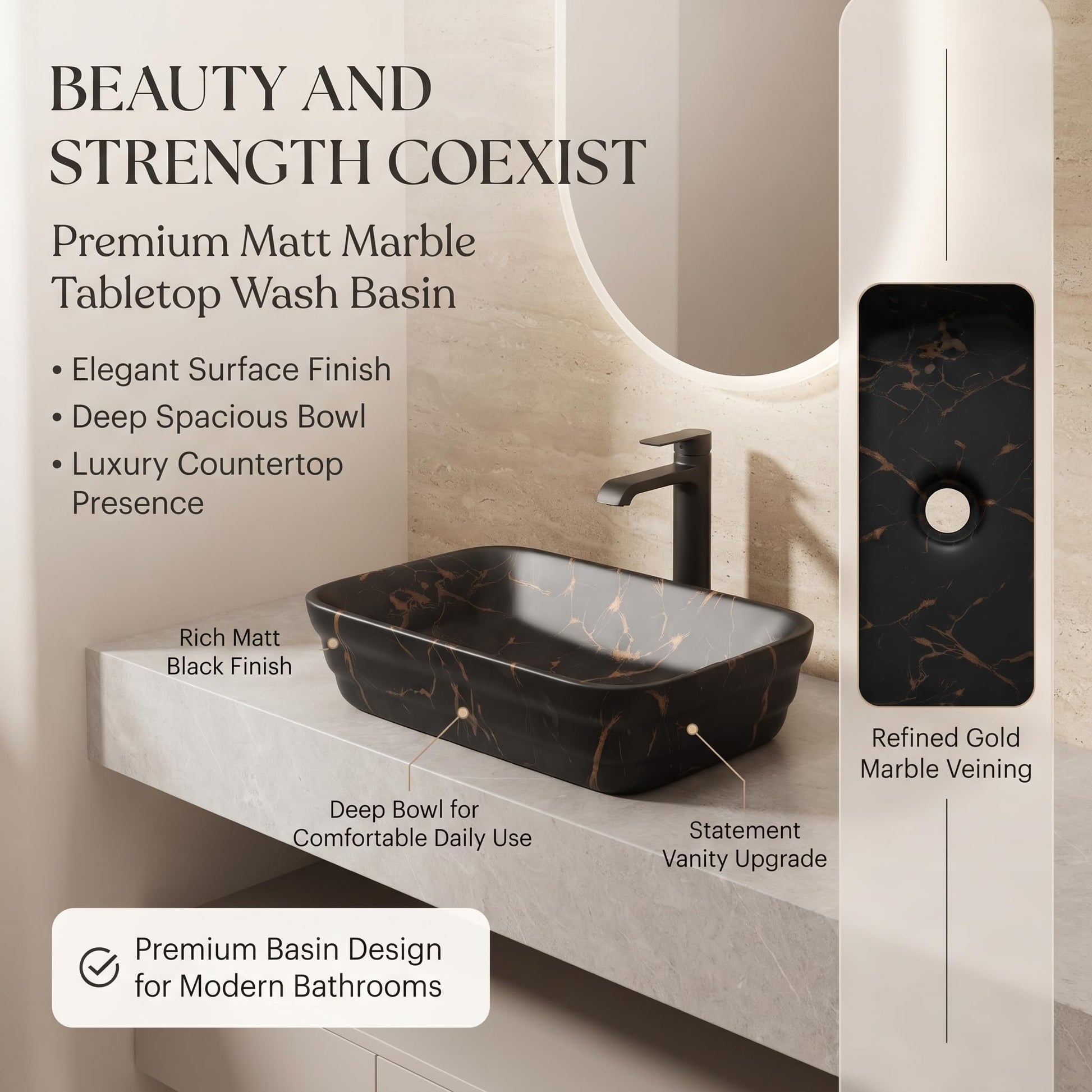 Black Rectangular Ceramic vessel bathroom sink, additional product view 4