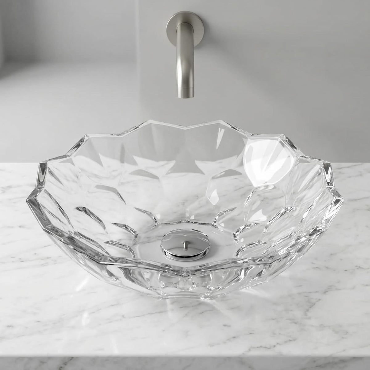 InArt Transparent Prism Crystal Glass Vessel Sink for Countertop Bathrooms, 18.1 Inch, additional product view 9