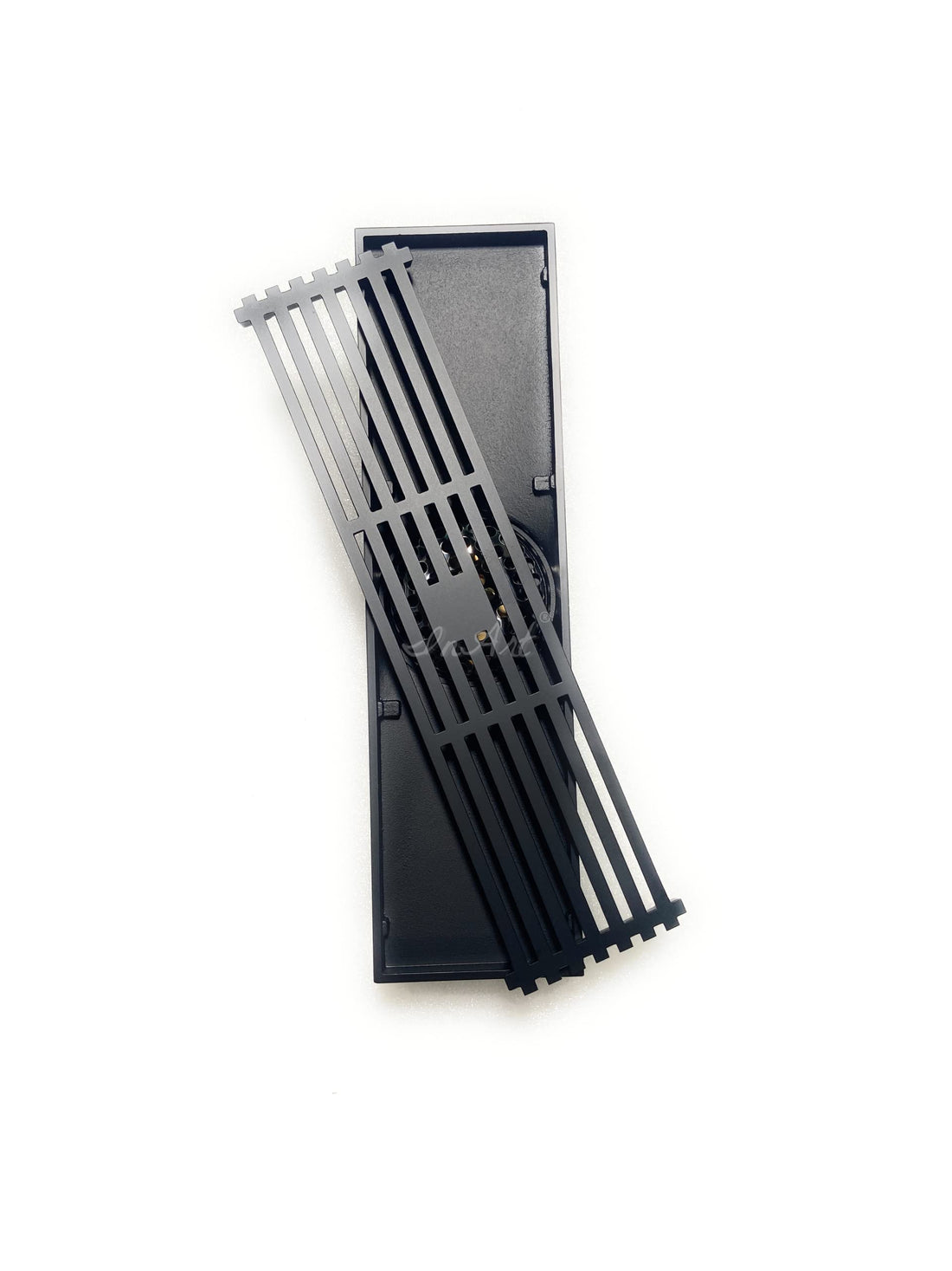 InArt Matte Black Linear Brass Bathroom Floor Drain with Grate, 12 x 4 Inch