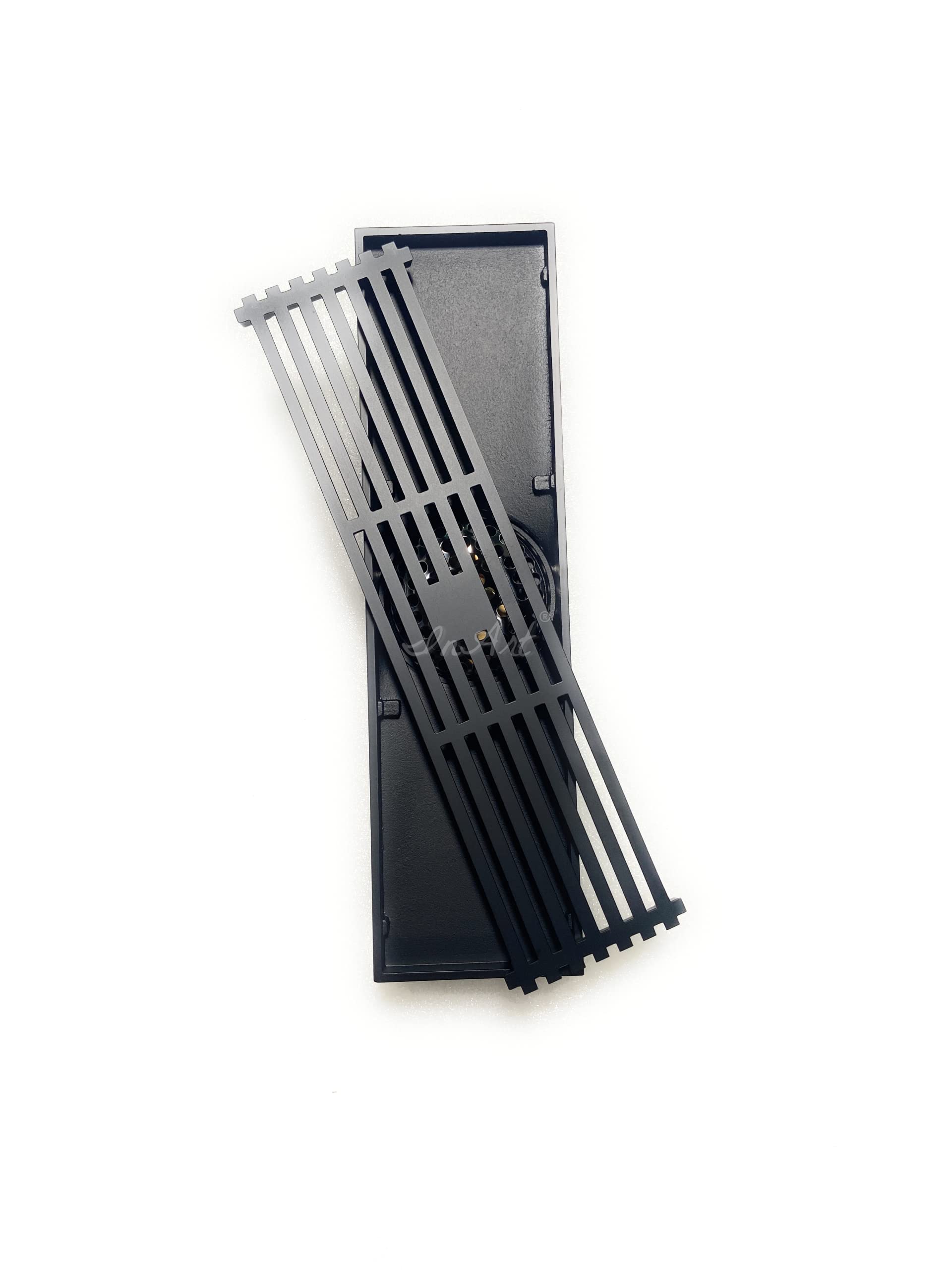 InArt Matte Black Linear Brass Bathroom Floor Drain with Grate, 12 x 4 Inch