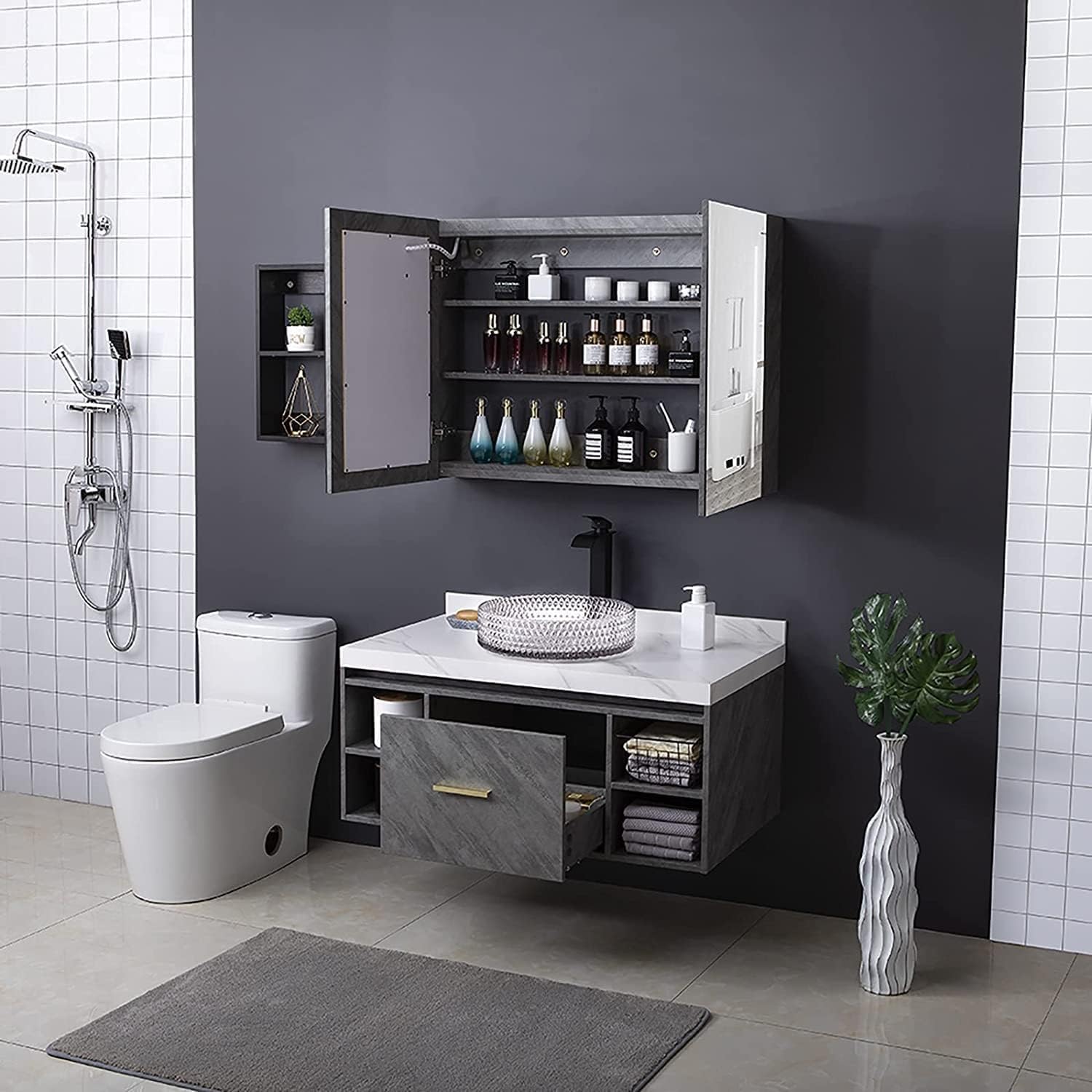 Sink bathroom bowl top view round tempered glass basin sink, clear glossy tabletop vessel