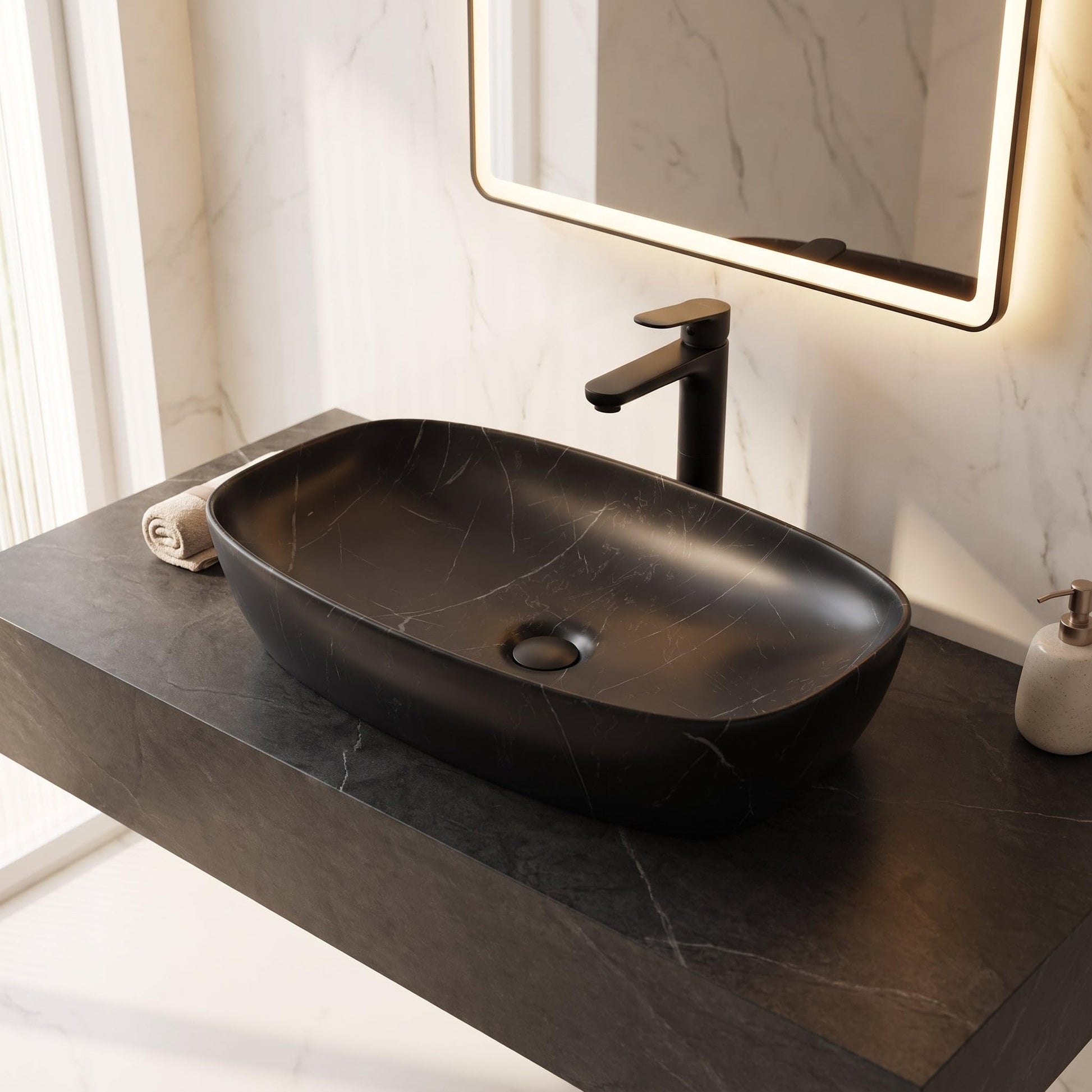 Black Rectangular Ceramic vessel bathroom sink, additional product view 3