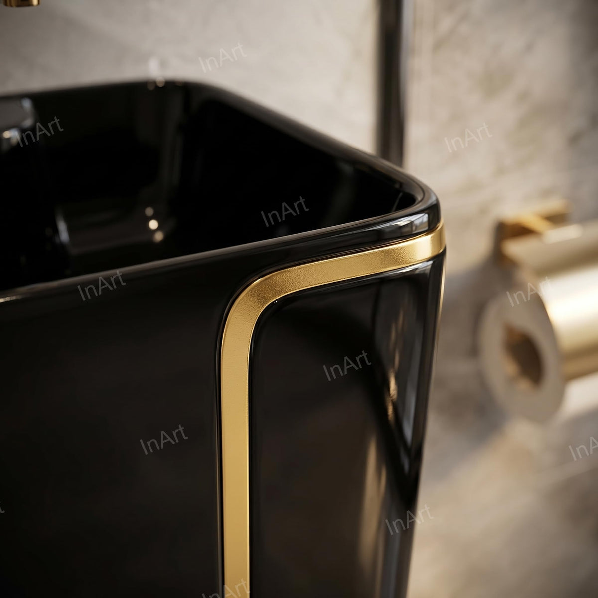 InArt Basin Pedestal Sink - Standing Bathroom Sink Black Glossy 43x36 CM, additional product view 5