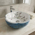 InArt Glossy Light Blue Ceramic Round Vessel Sinks – Scalloped Rim, 16