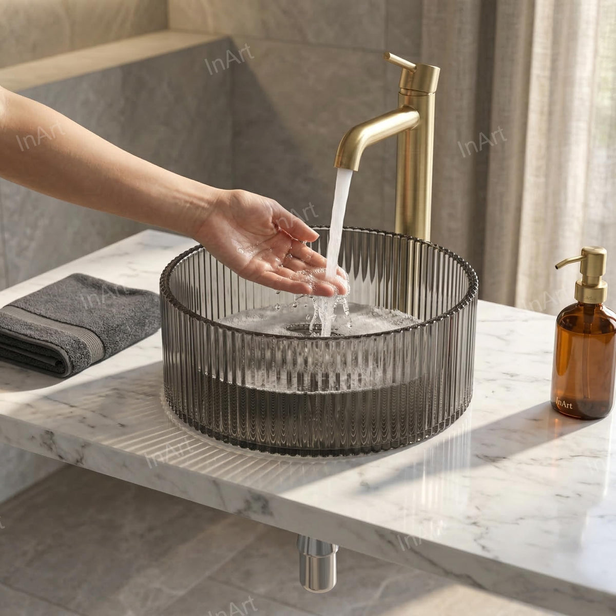 InArt Tempered Glass Vessel Sink for Countertop Bathroom Vanities, 15.6 Inch, additional product view 4