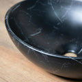 Ceramic bathroom vessel sink black, matte finish interior depth detail for easy cleaning