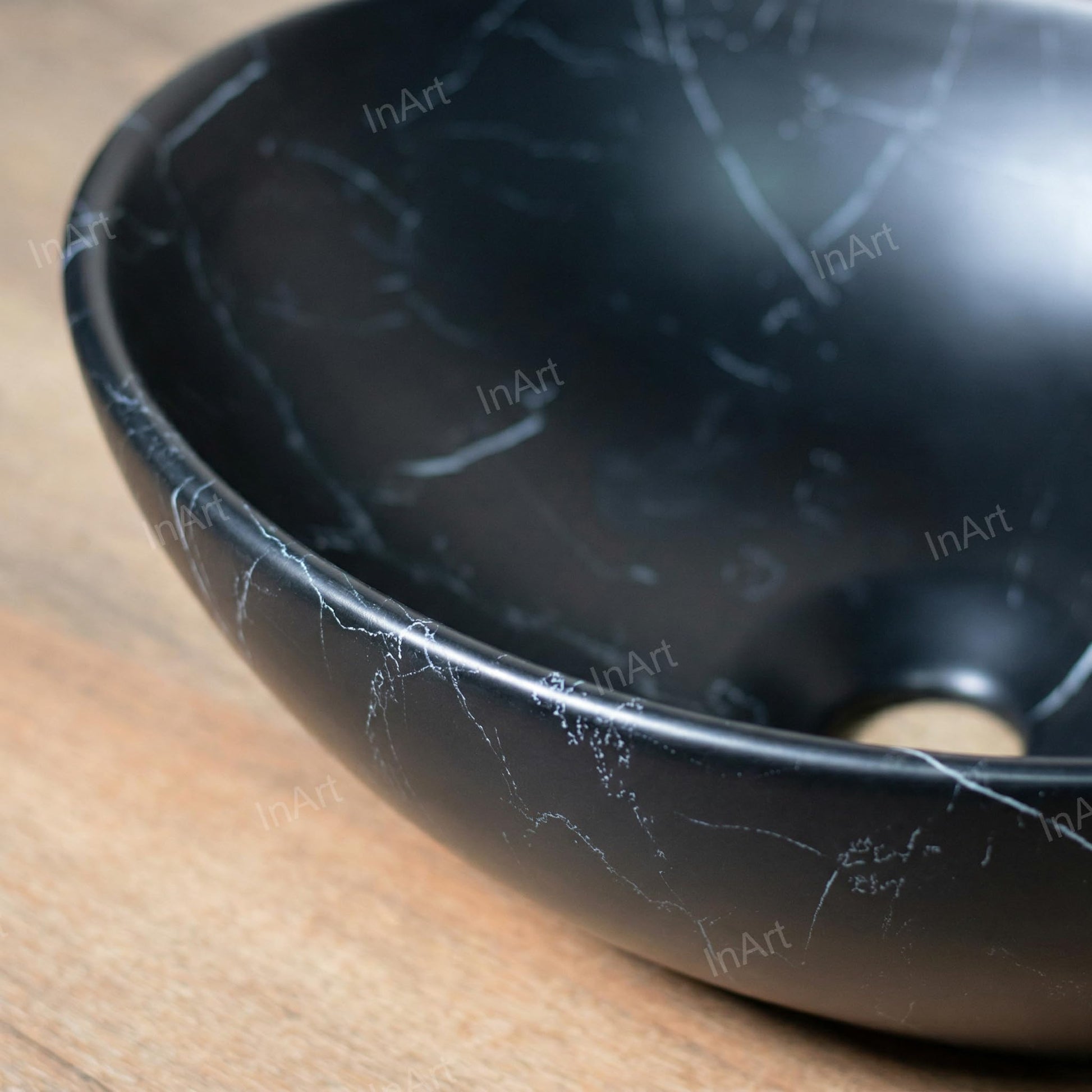 Ceramic bathroom vessel sink black, matte finish interior depth detail for easy cleaning