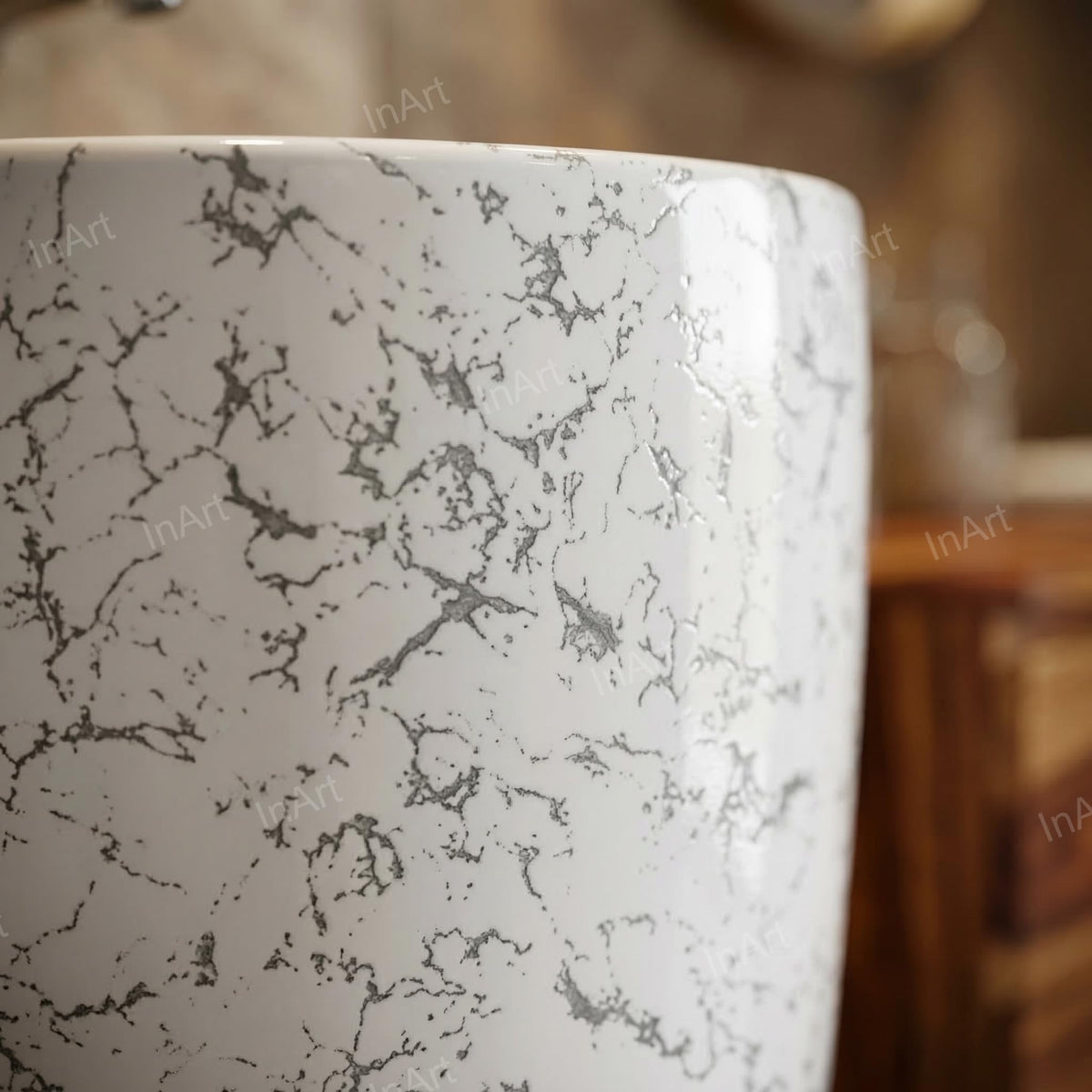 InArt Basin Pedestal Sink - Standing Bathroom Sink White Marble 38x38 CM, additional product view 5