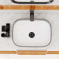 White ceramic vessel sink rectangle with raised edges, easy-clean countertop wash basin design