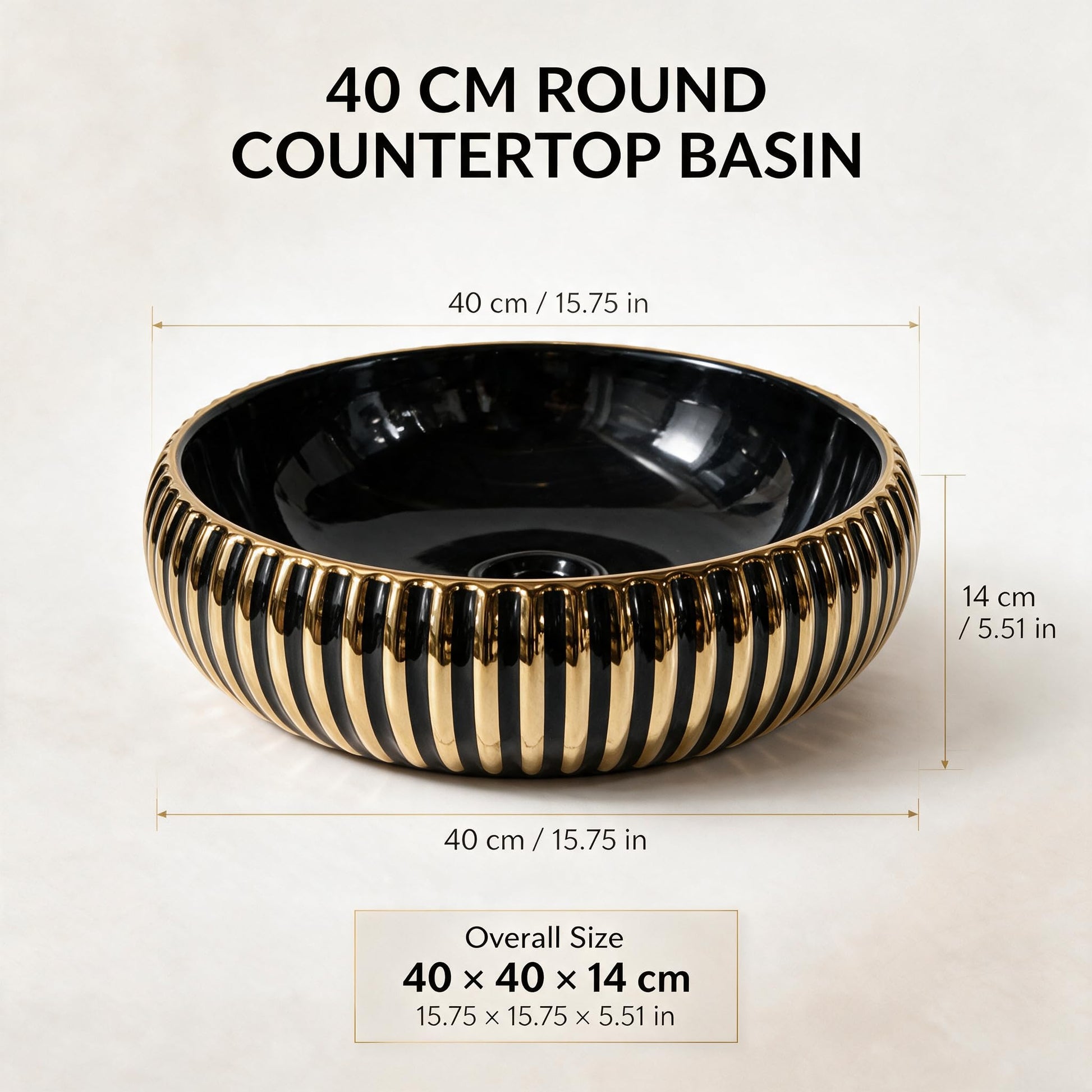 Black and Gold Round Ceramic vessel bathroom sink, additional product view 8
