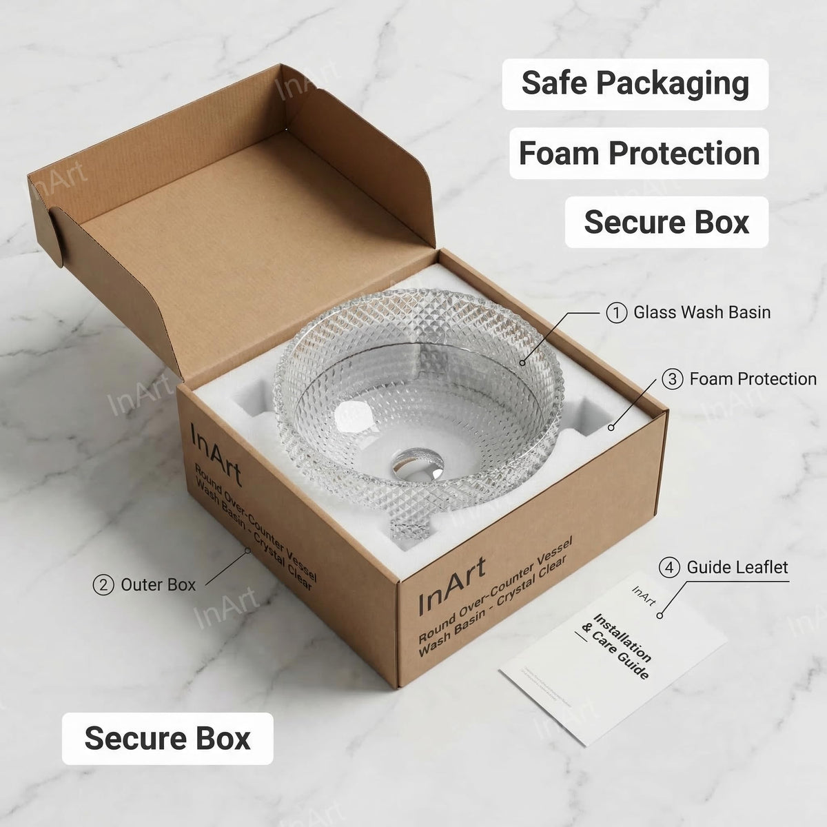 InArt Clear Glass Countertop Vessel Sink for Modern Bathroom Vanities, 13.4 Inch, additional product view 8