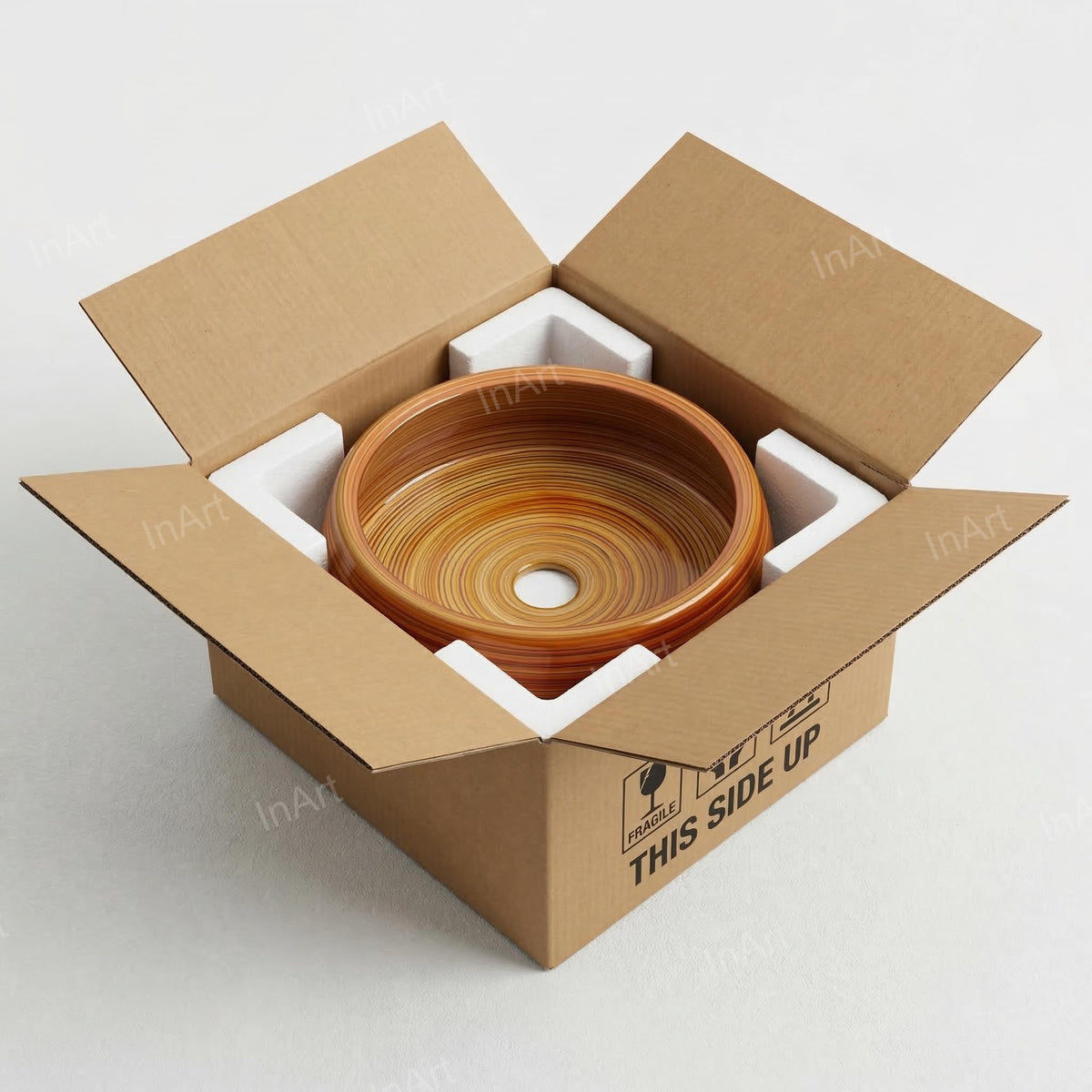InArt Wood-Grain Glossy Ceramic Round Vessel Sink – Above Counter, 16.5" Bathroom Bowl, additional product view 8