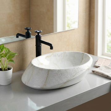 Vessel sinks for bathroom - InArt ceramic oval marble pattern countertop vessel sink basin 60x45cm