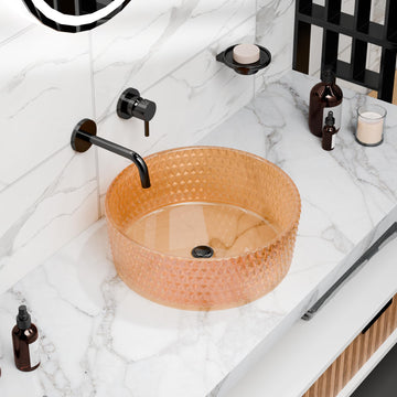 Vessel sinks - InArt amber round glass basin vessel sink, luxury above counter bathroom sink