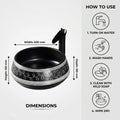Drain opening detail on black sink vessel, round ceramic sink basin for countertop installation