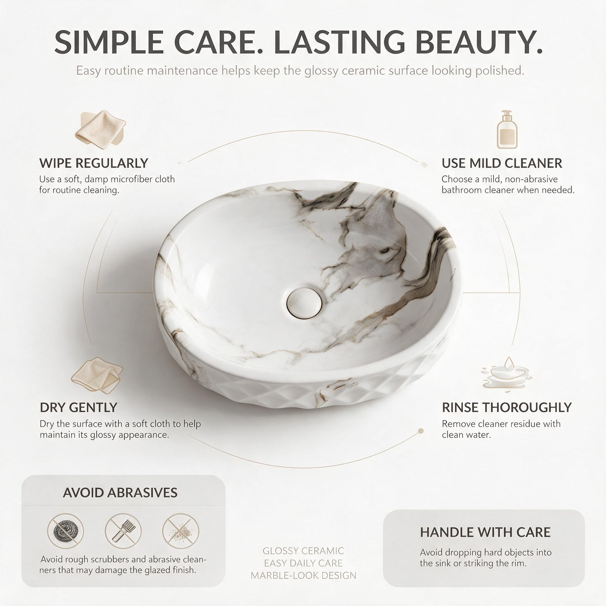 White, Gray and Taupe Oval Ceramic vessel bathroom sink, additional product view 9