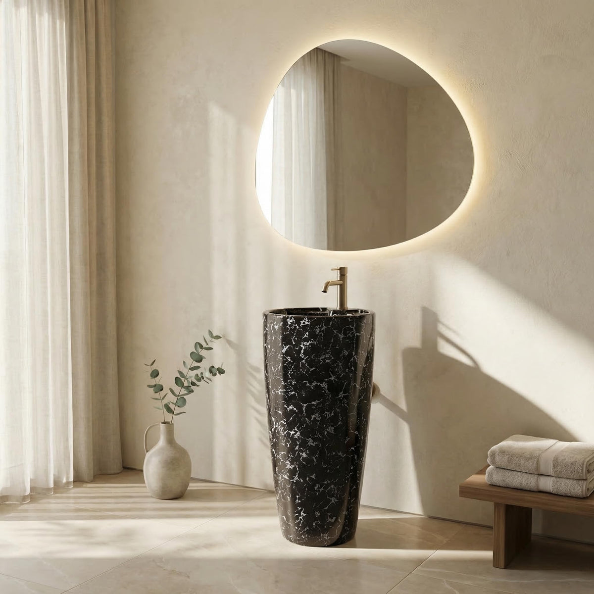 InArt Basin Pedestal Sink - Standing Bathroom Sink Black Marble 38x38 CM, additional product view 8