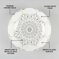 Above counter bathroom sink angled view, round ceramic vessel bowl in glossy white with gold rim
