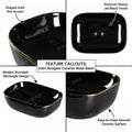Above counter bathroom sink for vessel sink vanity, rectangular ceramic basin in black gold, side view