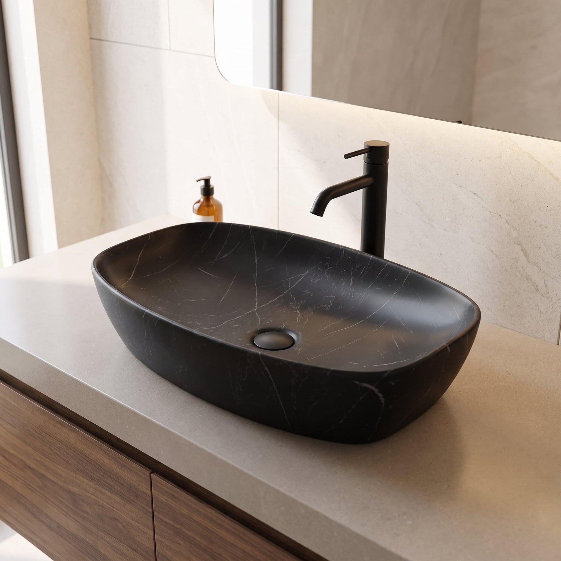 Black Rectangular Ceramic vessel bathroom sink