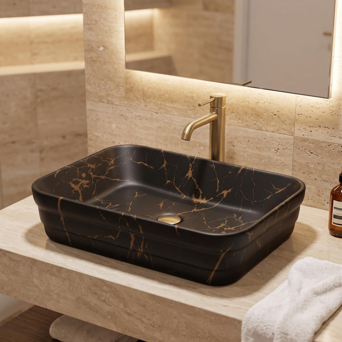 Black Rectangular Ceramic vessel bathroom sink
