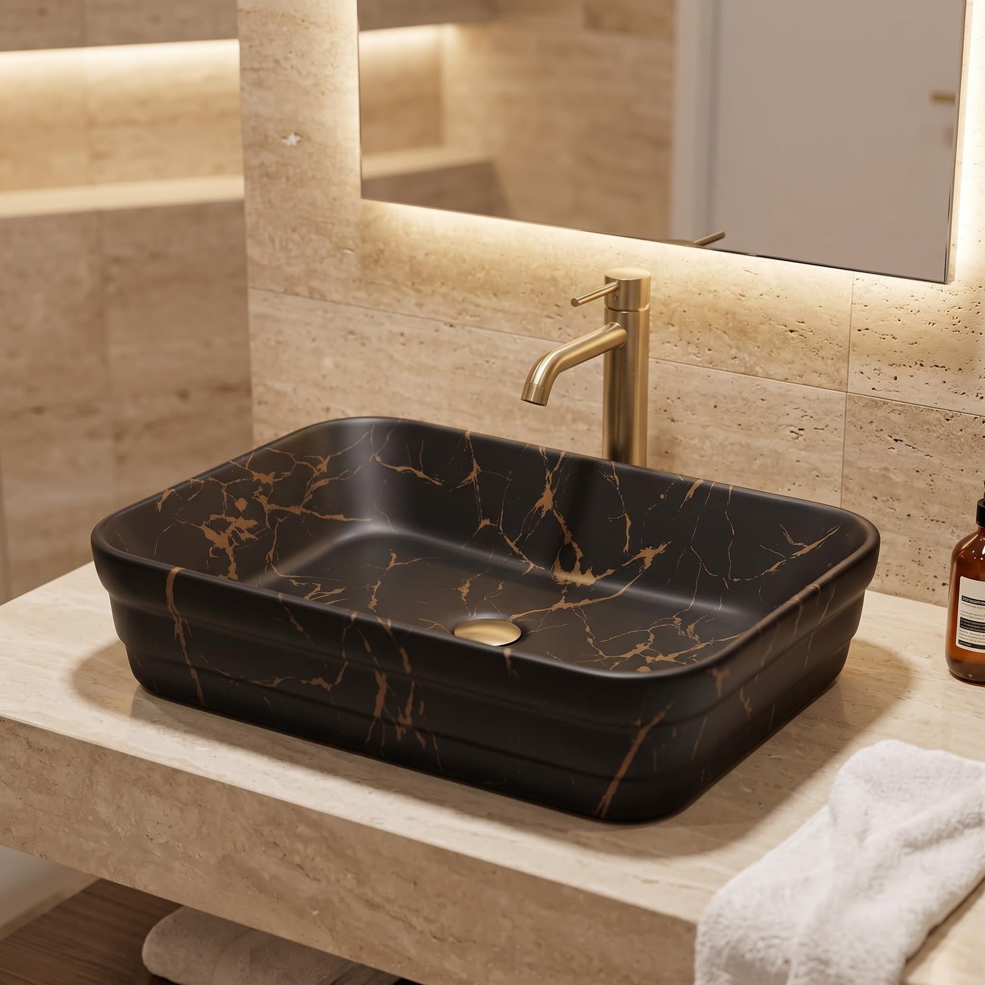 Black Rectangular Ceramic vessel bathroom sink