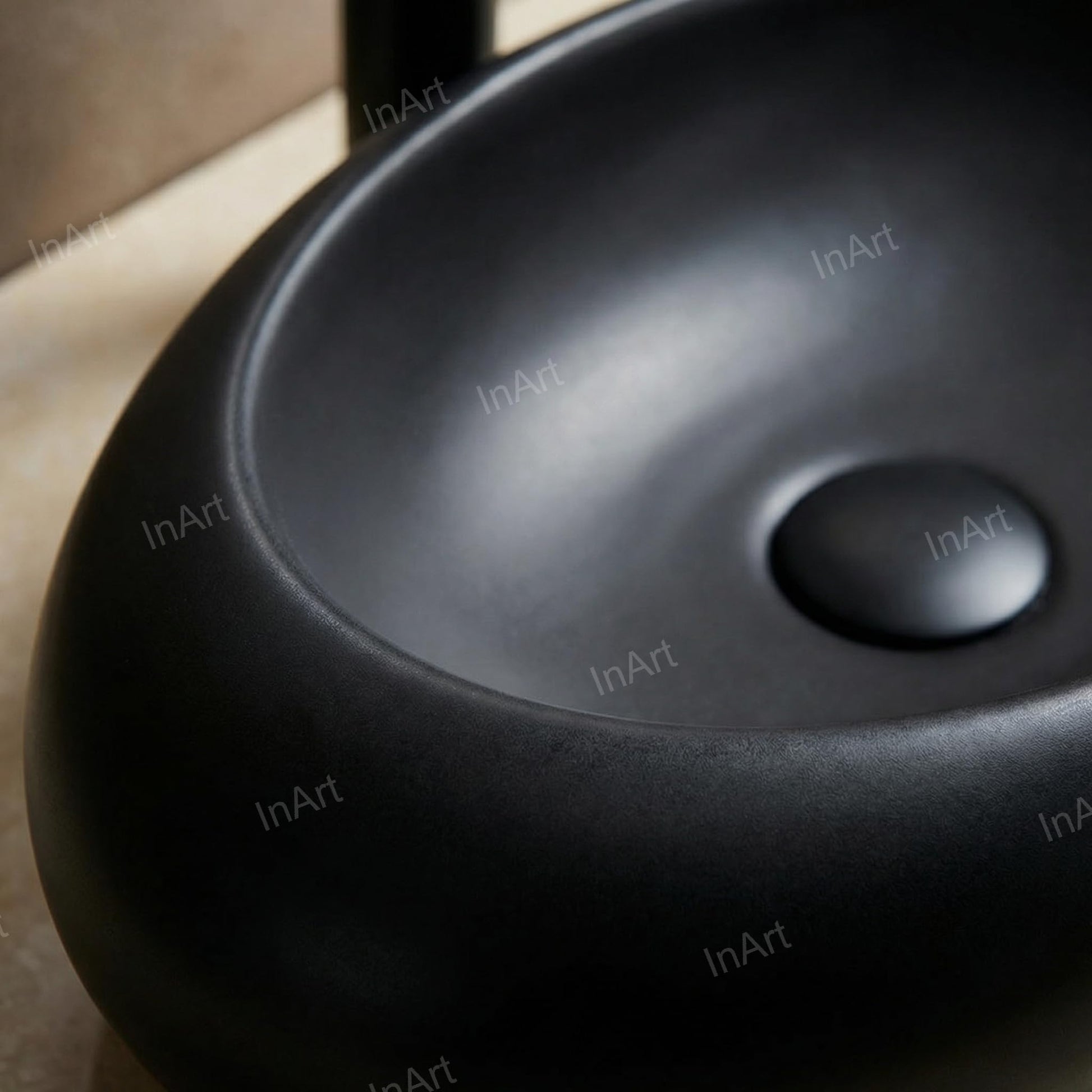 Table top sink on vanity countertop for vessel sink, matte black rectangular ceramic basin for bathroom