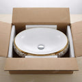 Modern style sink for small vanity, InArt white oval ceramic bathroom sink with gold trim above counter