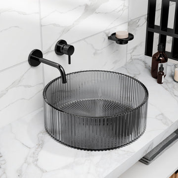 Vessel bowl vanity InArt glossy black square tempered glass vessel sink 395x395mm
