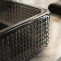 InArt Smoked Black Tempered Glass Rectangular Vessel Sink – Textured Design, 18.11