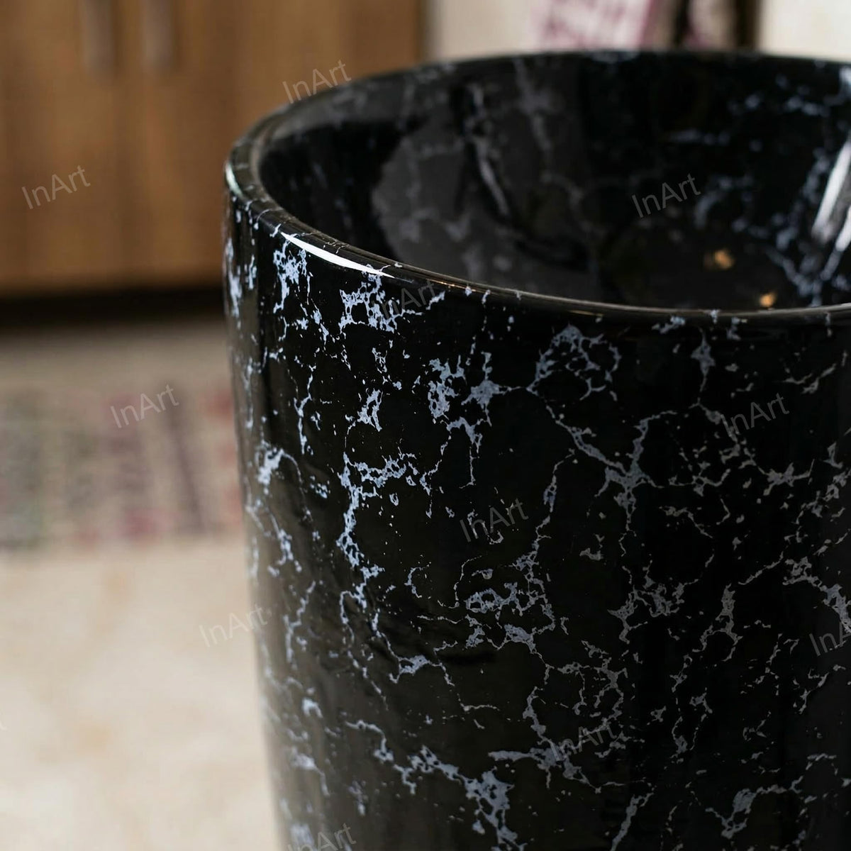 InArt Basin Pedestal Sink - Standing Bathroom Sink Black Marble 38x38 CM, additional product view 5