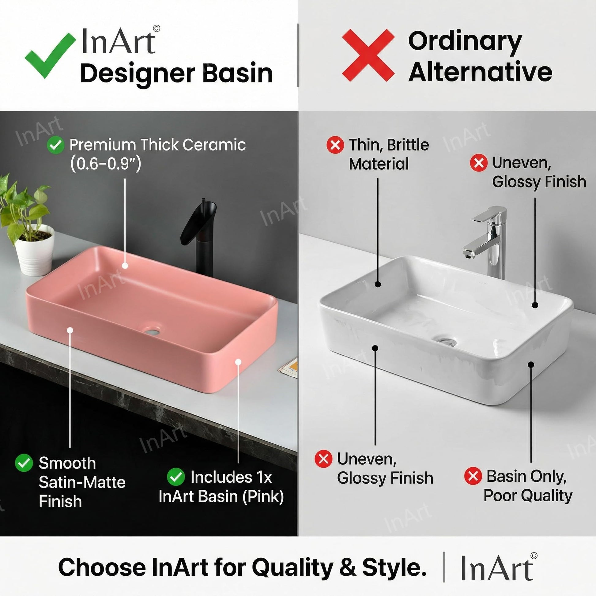Pink Rectangular Ceramic vessel bathroom sink, additional product view 7
