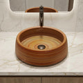 InArt Wood-Grain Glossy Ceramic Round Vessel Sink – Above Counter, 16.5