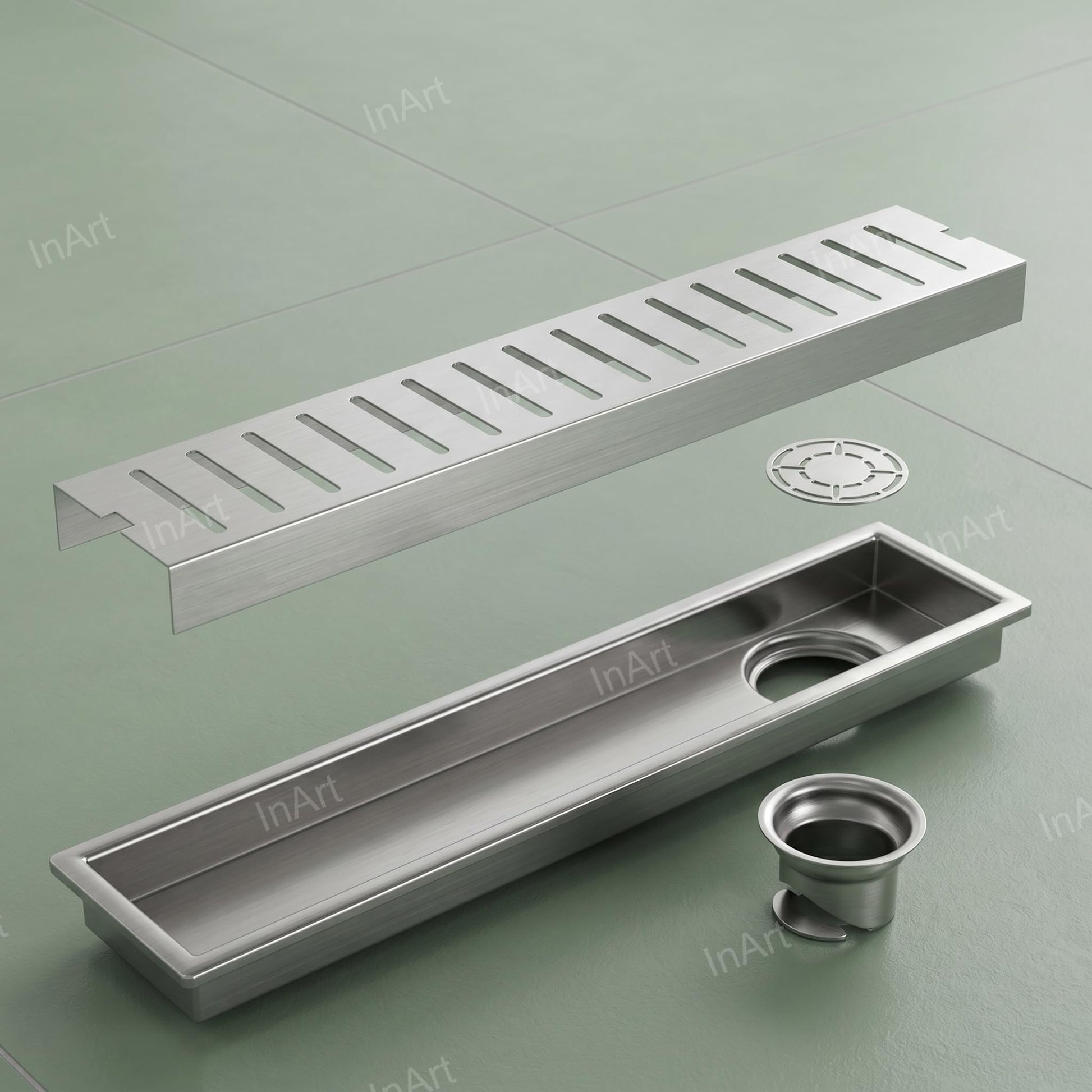 InArt Brushed Stainless 304 Shower Floor Drain – 12" Linear Shower Drain, Strainer, additional product view 8