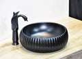 Vessel bowl vanity angle view of InArt round ceramic vessel sink, matte black finish, 40 x 40 cm