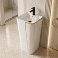 InArt Basin Pedestal Sink - Standing Bathroom Sink White Gold Glossy 43x36 CM