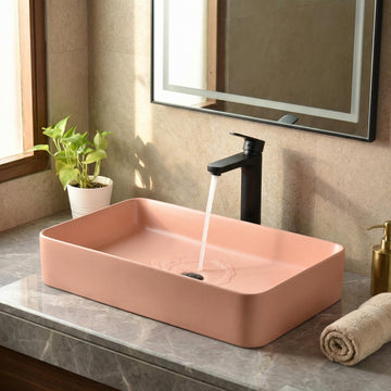 Pink Rectangular Ceramic vessel bathroom sink