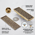 InArt 12 x 4 Inch Square Brass Shower Drain with Removable Strainer Grate, additional product view 2