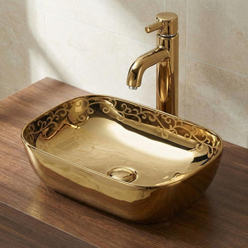 Gold Rectangular Ceramic vessel bathroom sink