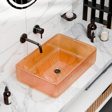 InArt Luxury Crystal Glass Wash Basin glass vessel sink, clear rectangular over counter tabletop basin 46x33cm