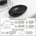 Modern restroom sinks detail, matte black ceramic rectangular vessel basin with flat bottom for stability