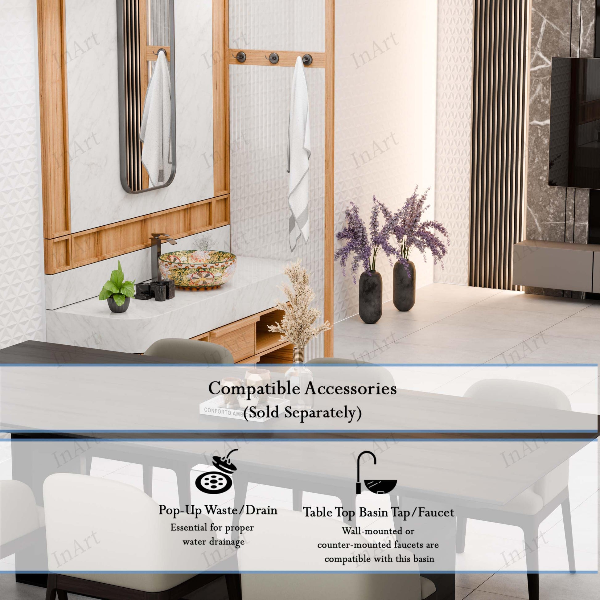 InArt Vessel Sinks for Bathrooms 16.5" – Ceramic, Glossy Green, Patterned Glaze, additional product view 8