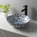 Ceramic vessel sink InArt blue Mexican pattern round tabletop wash basin 40.5 cm