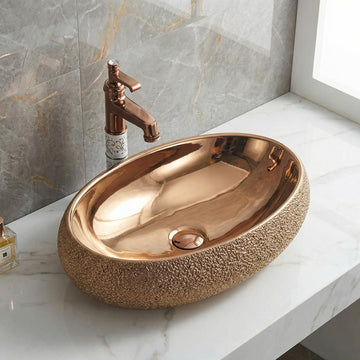 Bathroom ceramic basin InArt rose gold polished rectangular ceramic vessel sink 24x16