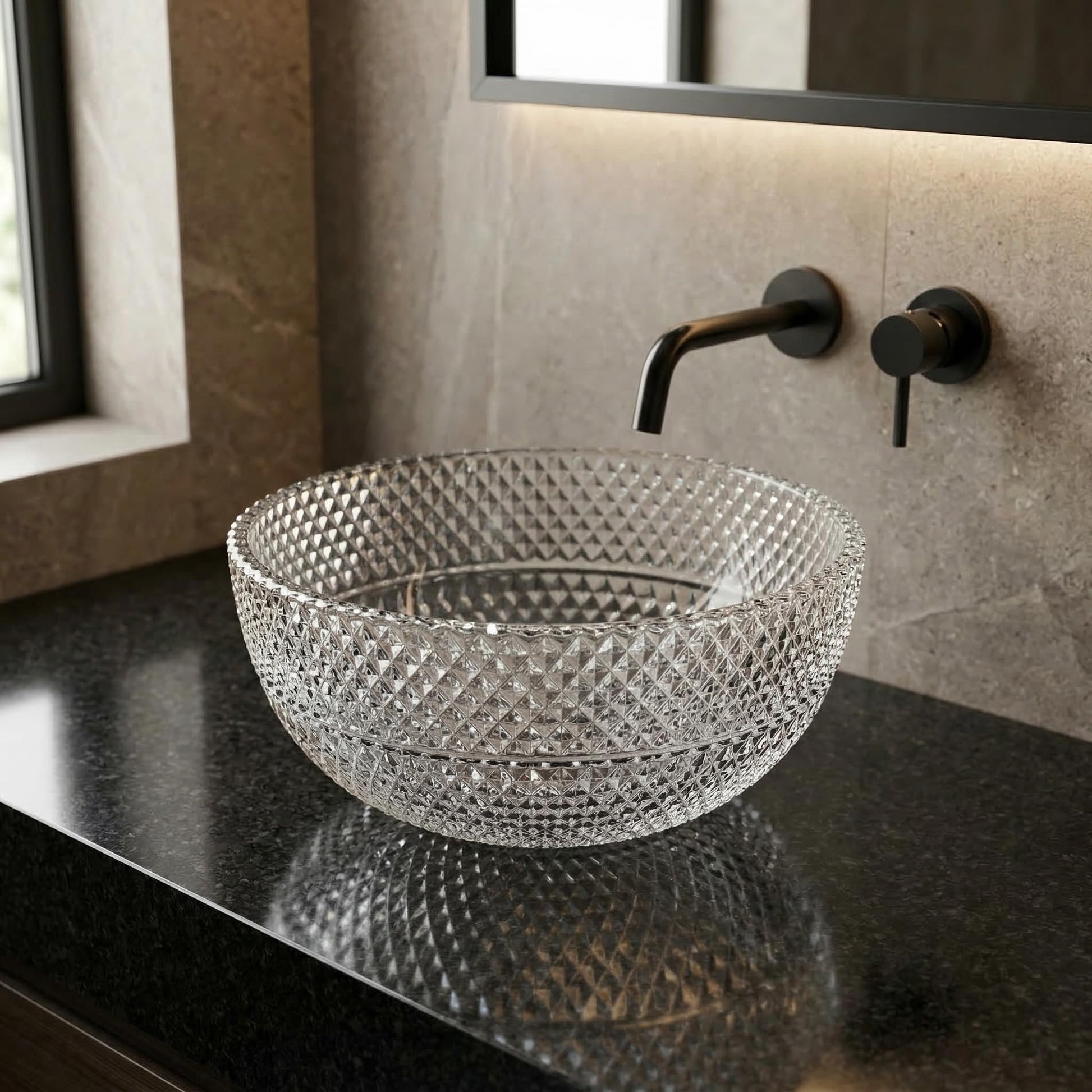 InArt Transparent Round Glass Bathroom Vessel Sink, 13.4 x 13.4 x 6.9 in product image 1 of 12