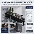 Wall-mounted kitchen organizer with towel bar and movable hooks